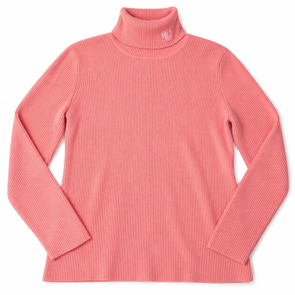 Lauren Ralph Lauren Pink Ribbed Cotton Turtleneck Sweater Womens Large NWT Gift